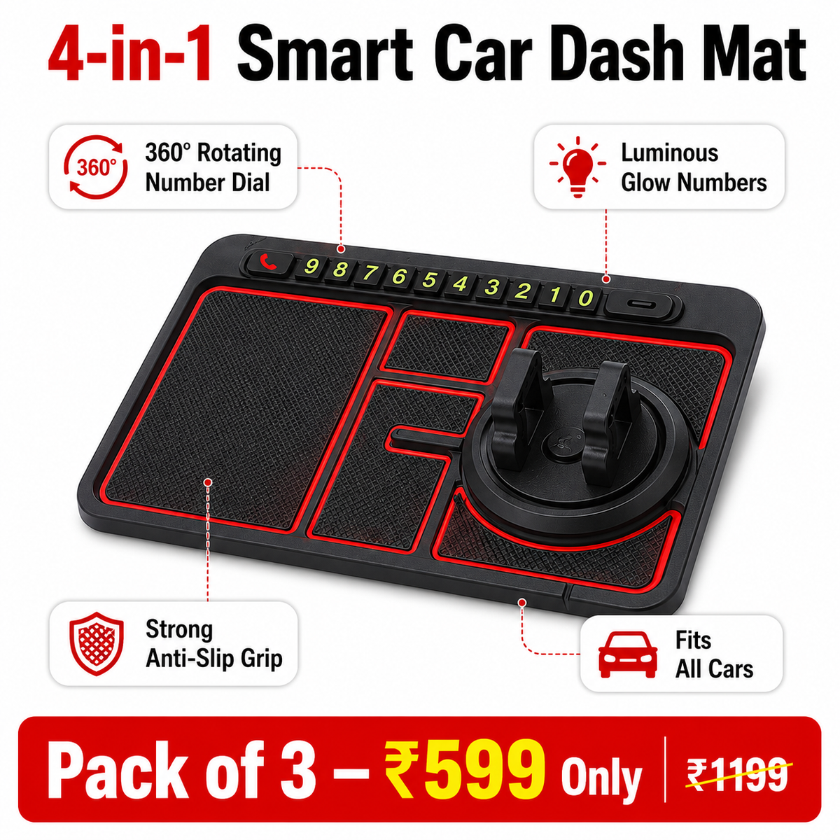 4-in-1 Smart Car Dash Mat (Pack 3)
