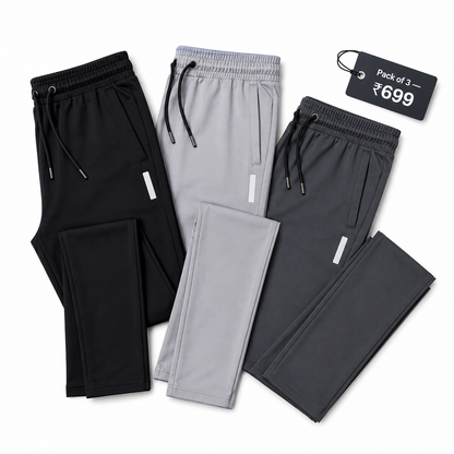 Lycra Pants – Pack of 3 | Black, Light Grey & Dark Grey | Super Stretch & Sweat-Free Comfort